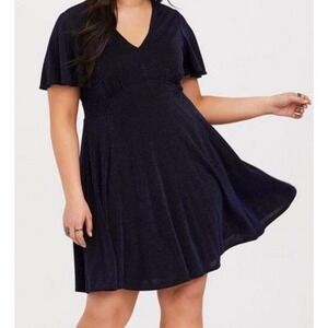 Torrid Mini Shimmer Skater Dress Plus Size Womens‎ 26 Blue Flutter Sleeve